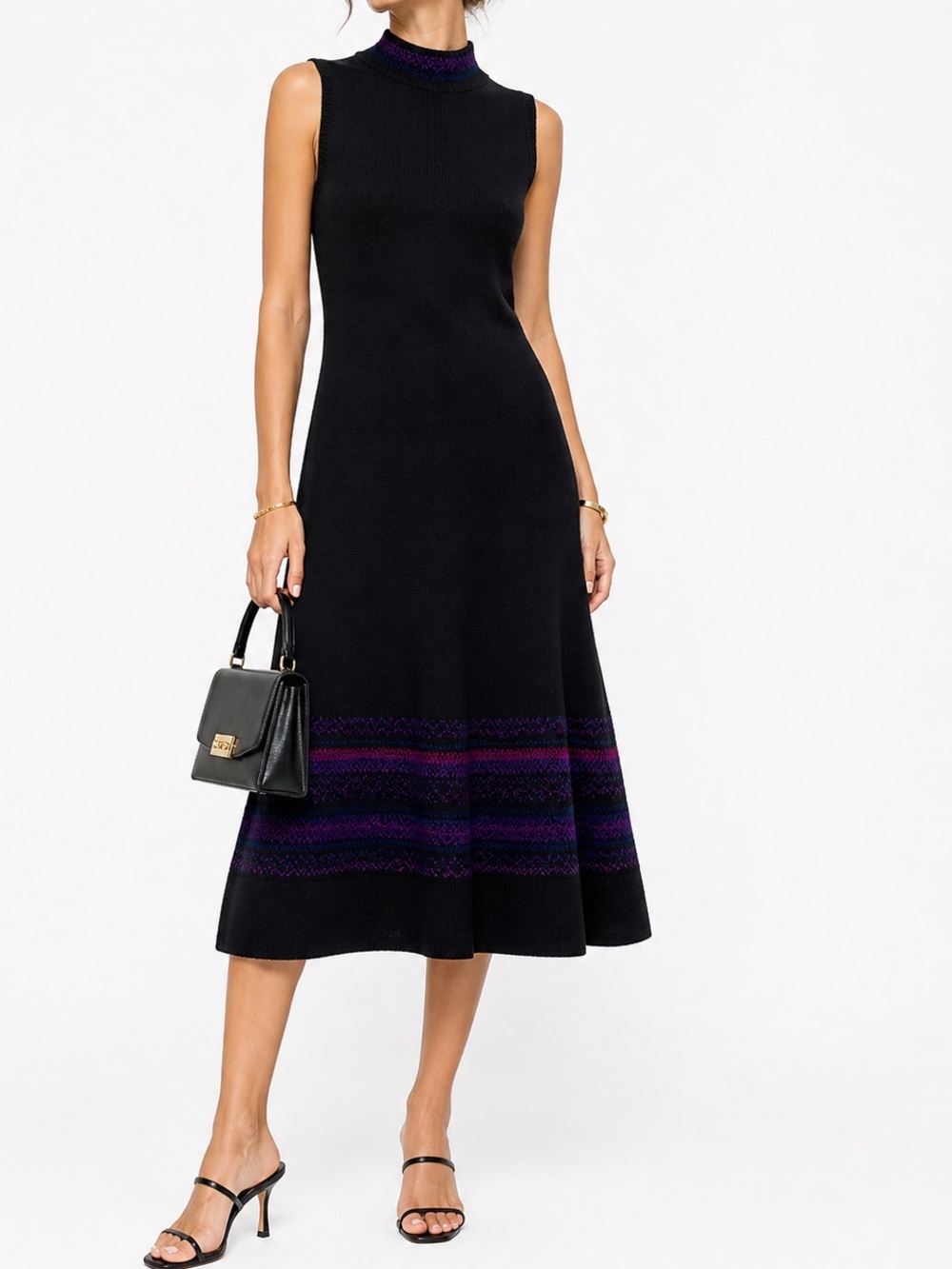 Ralph Lauren NWT Black &Purple Sleeveless Nordic Print Mohair Wool Sweater Dress